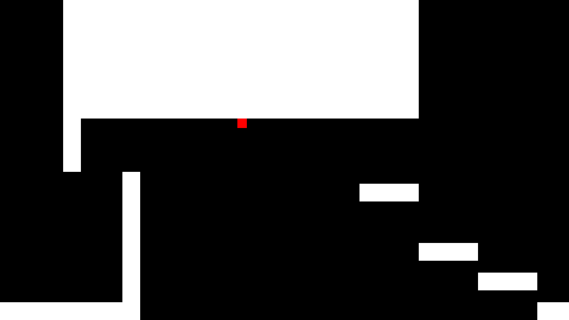 An image of the game with white platforms, black background, and a red square avatar.